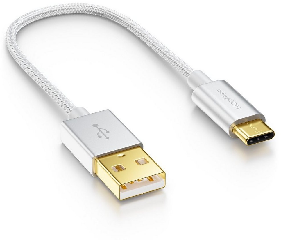 deleyCON deleyCON USB C Kabel 0,15m Nylon + Metallstecker auf USB 2.0 (Typ-A) Smartphone-Kabel