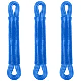 Relaxdays Wäscheleine 3er Set, 20m, PVC Wäscheseil mit Polyesterkern, extra stark, drinnen & draußen, Wäscheschnur, blau