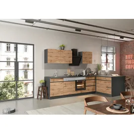 kochstation Winkelküche L-Form 340 cm grau