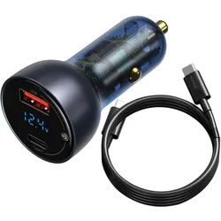 Baseus Particular Digital Display Car Charger, KFZ Ladegerät, USB-C + USB, 65W, QC, schwarz