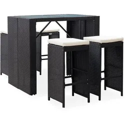 vidaXL 5-tlg. Garten-Bar-Set Poly Rattan und Glas Schwarz