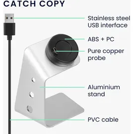 kwmobile USB Ladegerät kompatibel mit Garmin Forerunner 55/255 / 255 Music/vivoactive 5 - USB Kabel Charger Stand - Smart Watch Ladestation - Ladekabel mit Standfunktion in Schwarz Silber