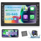 Hikity 7-Zoll 2.5D HD 2G + 64G 2Din Autoradio VW Golf 4 Polo Sharan Jetta Autoradio (Kabelloses Apple Carplay Bluetooth, Navi, SWC + Rückwärtsfahren, Für VW Golf 4 Bora Polo MK5 Sharan Jetta MK4) schwarz