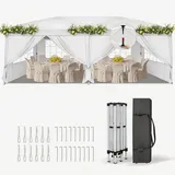 LEADZM Pavillon, Faltpavillon One-Touch, Metallrahmen,Wasserdicht UV-Schutz 50+ Stabil, Höhenverstellbar,Gartenzelt Partyzelt für Camping,Party (Weiß, 3x6 m-6 Seitenteilen)