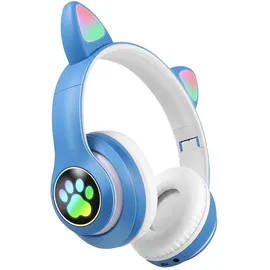 Avizar Bluetooth Kinderkopfhörer Katzenohren Weiß/Blau
