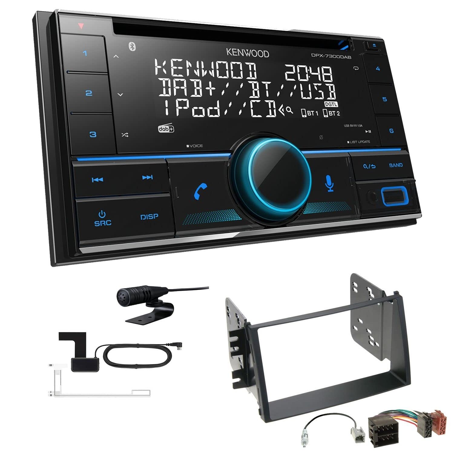 Kenwood DPX-7300DAB 2-DIN Autoradio mit Bluetooth Digitalradio DAB+ USB CD passend für KIA Soul 2008-2011 schwarz
