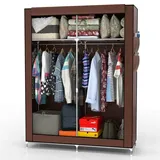 Intirilife Faltschrank 108x45x170 cm in BRAUN - Stoffkleiderschrank mit Reißverschluss und Kleiderstange, Seitentasche und Fächern - Steckregal, Metallrahmen, Aufbewahrung