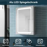 Spiegelschrank 50cm mit LED Beleuchtung Beschlagfrei Spiegel Touch Steckdose Alu