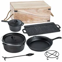 Garden Pleasure 7tlg. Dutch Oven Set Gusseisen Guss Topfset Topf Pfanne Camping Grill Platte BBQ