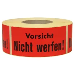 Warn- und Hinweisetiketten 145x70mm, aus Papier rot, mit Aufdruck Vorsicht Nicht werfen
