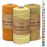 OurTop Premium Makramee Garn 3er Set, 3mm x 100m Macrame Cord Makramee Schnur Makramee Kordel, Garn für DIY Handwerk, Weben Dekoration, Hängepflanze Pflanze Aufhänger(Hellgelb, Gelb, Salbei)