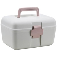 Medizinische Aufbewahrungsbox, tragbarer Medizinschrank 2-lagiger großer Medizinschrank mit Deckel und Griff Erste-Hilfe-Kasten für den Haushalt (Rosa)