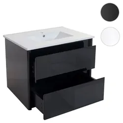 Waschbecken + Unterschrank HWC-B19, Waschbecken Waschtisch Badezimmer, hochglanz 50x80cm ~ schwarz