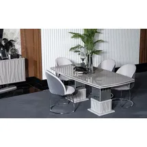 JV Möbel Elegantes weißes Esstisch- und Stuhl-Set aus Holz und Metall,