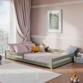 petits-meubles Bett Lit Au Sol 140 x 200 cm Kiefer massiv matt grün