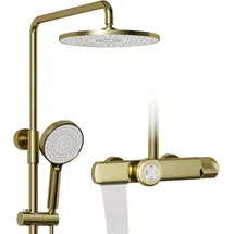 oihpaw Duschsystem,gebürstetes Gold Duschsystem Mit Thermostat,duschsäuleset 3in1 Mit 260x260mm Großer Regendusche,regendusche Duschsystem Mit Duschkopf,regendusche Mit Armatur,duschgarnitur Mit Regendusche
