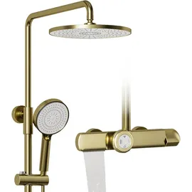 oihpaw Duschsystem,gebürstetes Gold Duschsystem Mit Thermostat,duschsäuleset 3in1 Mit 260x260mm Großer Regendusche,regendusche Duschsystem Mit Duschkopf,regendusche Mit Armatur,duschgarnitur Mit Regendusche