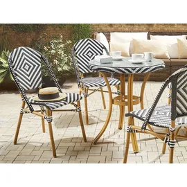 Beliani Rattanstuhl 4er Set Weiß/Schwarz/Braun
