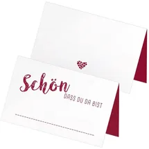 itenga 24 x Tischkarten Schön dass du da bist, Platzkarte Namensschild (weinrot/Bordeaux)