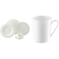 Rosenthal 61040-800001-18743 Jade weiß 30-teiliges Fine Bone China Service & 61040-800001-15505 Jade Becher mit Henkel 0.40 L, Weiß