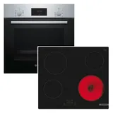 Bosch Herdset BOSCH Einbau-Backofen EcoClean mit Kochfeld Glaskeramik autark, 60 cm - Silber