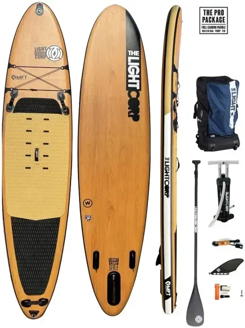 LIGHT MFT SERIES FREERIDE 12,4x33 SUP 2025 wood inkl. 3PC CARBON ENDURANCE RACE Paddel