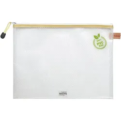 FolderSys PVC-freier Reißverschluß-Beutel A4 transparent/beige, weißer Reiß-