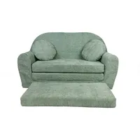 FORTISLINE Kindersofa Kindersofa aus Teddy-Stoff mit Verlängerung - Klappsofa, Spielsofa, ausklappbar grün