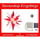 Herrnhuter Ministern A1e weiß-rot Kunststoffstern 13 cm komplett mit Batteriehalter - 0 - weiß/rot