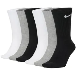 NIKE Unisex Tennissocken, 6er Pack - Cushioned - Training Crew Socks, einfarbig, Logo Schwarz/Grau/Weiß 38-42
