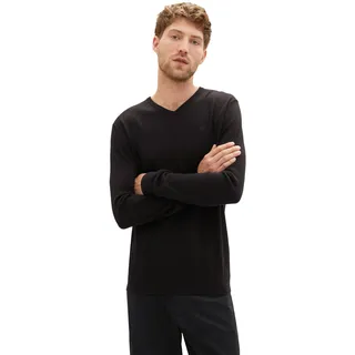 TOM TAILOR Herren 1012820 Basic Strickpullover Mit V-Ausschnitt, 29999 - Black, M EU