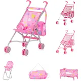 Chipolino Puppen-Zubehör-Set 3 in1 Trixy Buggy Hochstuhl Tasche Laufstall faltbar rosa