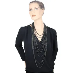Lange Kette "Noir Allure", Damen, Gr. one size, Metall, schwarz, COLLEZIONE ALESSANDRO, Basic, Halsketten, mehrreihige Gliederkette