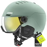 Uvex Wanted Visor Skihelm für Damen und Herren - Filterkategorie 2 - optimierte Belüftung - Oxid Green matt 54-58 cm
