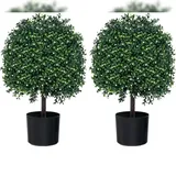 Costway 2er Set Kunstpflanze 55cm, Zeder Buchsbaum, mit Topf, Künstliche Dekopflanze Grünpflanzen, Zimmerpflanze für Haus Büro, Grün