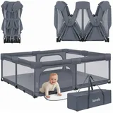 lionelo Florence XL Easy Fold Laufstall Baby 180 x 200 cm, Faltbares Laufgitter Baby, Ohne Montage Nutzbar, 2 Seiteneingänge mit Reißverschluss, Atmungsaktives Netz, Weiche Kanten, Transporttasche