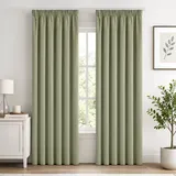 Woaboy Verdunklungsvorhänge Kräuselband Vorhänge Blickdicht 2er Set, Thermovorhang Kälteschutz Vorhänge Wohnzimmer für Schiene, Thermo Gardinen Abdunkelnde Schlafzimmer H 220 x B 140 cm Salbei Grün