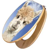 Banjado Design WC Sitz Bambus Toilettendeckel Toilettensitz Bambus Holz Klodeckel WC-Sitz Universal Scharnieren Motiv Lama