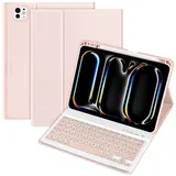 KBCASE Tastatur Hülle für iPad Pro 11 Zoll M5 2025/ M4 2024 Hülle, Abnehmbare Deutsche Bluetooth Tastatur mit Bleistifthalterung für iPad Pro 11 Zoll M5 2025/ M4 2024, Deutsche QWERTZ, Rosa