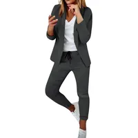 AACH Hosenanzug Damen Elegant Business Blazer Zweiteiler Einfarbig Langarm V-Ausschnitt T-Shirt Oberteil und Hose Hosenanzüge - XXL