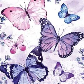 Ambiente Home 20 Servietten Papier 33x33cm 3-lagig - hochwertige Einweg Papierservietten Schmetterlinge lila als Tischdeko. Frühling Sommer Gartenparty Naturstil