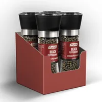 Prymat Mill XL Schwarzer Pfeffer 75g – Ganze Pfefferkörner in praktischer Mühle, frisch gemahlen für intensives Aroma – perfekt für Fleisch, Fisch, Salate, Saucen & mehr, Set à 6 Stück