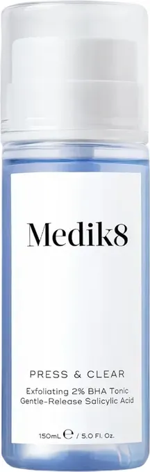 Medik8 Press & Clear - Exfoliating 2% BHA Clarifying Toner - Salicylic & Tranexamic Acid - Reduces Blemishes, Blackheads & Oiliness - 150ml