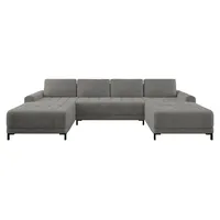 MIRJAN24 Wohnlandschaft Aris XL, Wohnzimmer Eckcouch mit Bettkasten und Schlaffunktion, Ausziehmechanismus MOS, U-Form (Farbe: Velo 635) - Grau
