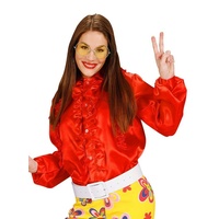 Widdmann Kostüm Rüschenbluse rot, 70er Jahre Damenbluse mit Rüschen für Schlager, Disco & Karneval rot