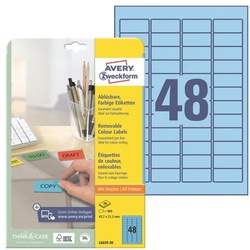 Avery Zweckform Wiederablösbare Farbige Etiketten 45.7x21.2 mm 960 Stück blau