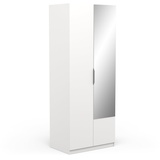 Demeyere Schrank mit Spiegel & Kleiderschrank 2 Türen, 1 Moderne Nische – Farbe Weiß matt – 79,4 x 51,1 x 203 cm, Holzwerkstoff