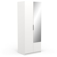 Demeyere Schrank mit Spiegel & Kleiderschrank 2 Türen, 1 Moderne Nische – Farbe Weiß matt – 79,4 x 51,1 x 203 cm, Holzwerkstoff
