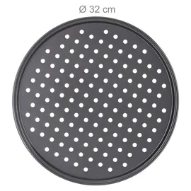 Relaxdays 10 x Pizzablech, rund, gelocht, antihaft, Pizza & Flammkuchen, Carbonstahl, Knusperblech, ∅ 32 cm, Pizzabackblech, grau