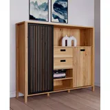 Forte Highboard »Jytana«, Breite 149,9 cm, Schiebetüre mit Lamellenoptik, Mauvella Eiche/Schwarz,